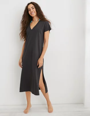 Aerie Extreme V Neck Boyfriend T-Shirt Midi Dress