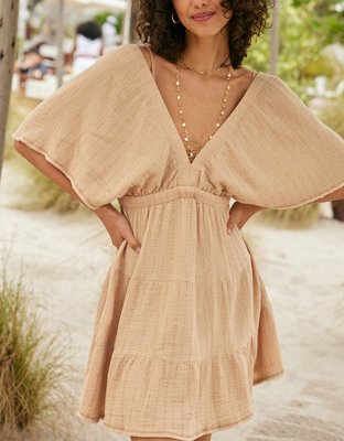 Aerie Gauzy Flutter Sleeve Dress