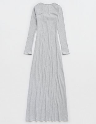 Aerie Long Sleeve Knit Tie Front Maxi Dress