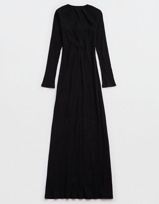 Aerie Long Sleeve Knit Tie Front Maxi Dress