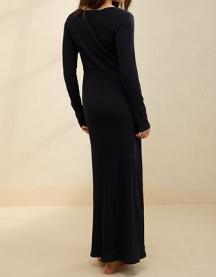 Aerie Long Sleeve Knit Tie Front Maxi Dress