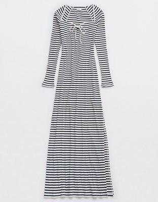 Aerie Long Sleeve Knit Tie Front Maxi Dress