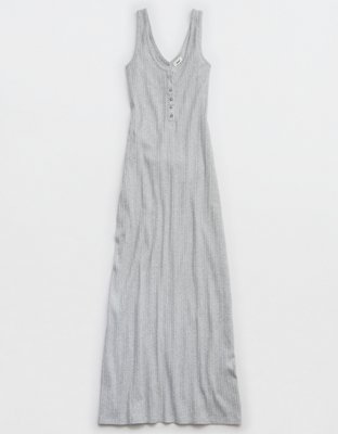 Aerie Double V Henley Bodycon Maxi Dress Womens Medium Heather Gray XXL 24$