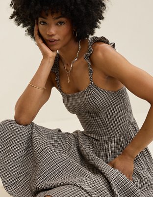 american eagle green gingham dress Gingham Print Maxi Dress