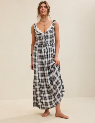 aerie smocked flowy dress Aerie Happy & Drapey Side Smocked Dress