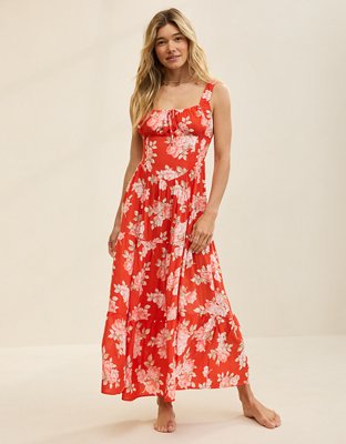 knee length dresses for ladies Milla Tender Floral Midi Tie-Strap Dress Apple Blossom