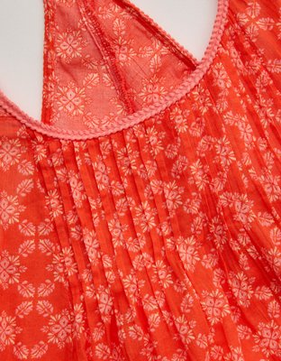 aerie orange dress Aerie Crochet Detail Flutter Sleeve Dress