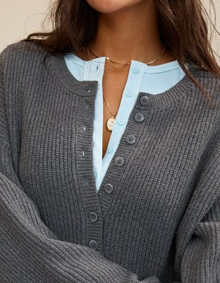 Женское платье Aerie Henley Sweater Dress, цвет: Угольный меланжевый — фото 5