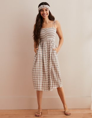 aerie smocked button down dress