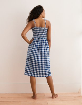 aerie smocked button down dress