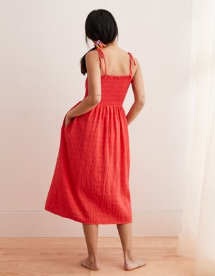 aerie smocked button down dress