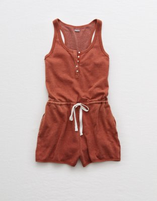 Aerie Washed Henley Fleece Romper American Eagle