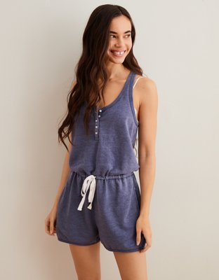 Aerie Washed Henley Fleece Romper