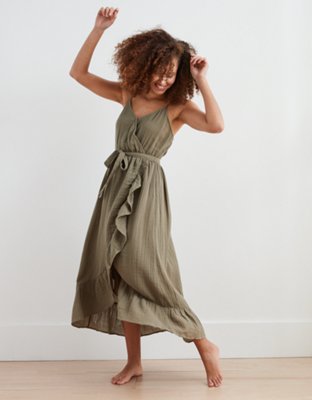 aerie midi wrap dress