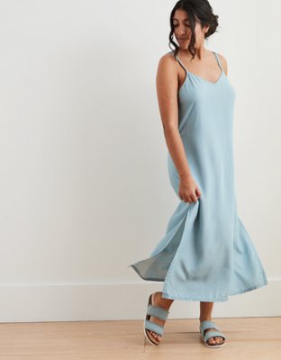 Aerie Chambray Midi Slip Dress