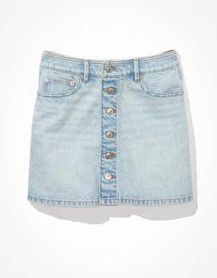 AE Button-Front Denim Mini Skirt