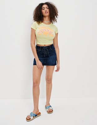 Женские юбки American Eagle AE Lace-Up Denim Mini Skirt — фото 5