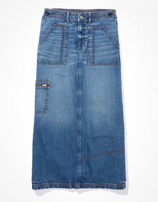 AE Low-Rise Denim Maxi Skirt