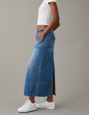 AE Low-Rise Denim Maxi Skirt