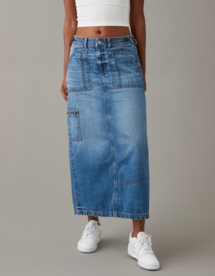 AE Low Rise Denim Maxi Skirt