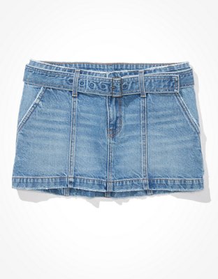 AE Low-Rise Belted Denim Mini Skirt