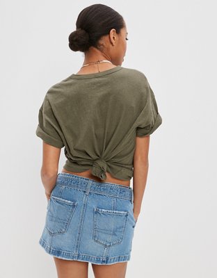 AE Low-Rise Belted Denim Mini Skirt