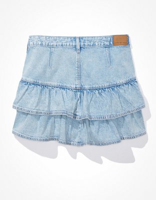 AE Tiered Ruffle Denim Mini Skirt