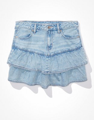 AE Tiered Ruffle Denim Mini Skirt