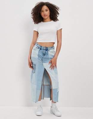 Женские юбки American Eagle AE Real Good Repurposed Curvy Patchwork Denim Maxi Skirt — фото 5