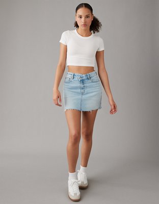 AE Stretch Curvy Crossover High-Waisted Perfect Denim Mini Skirt