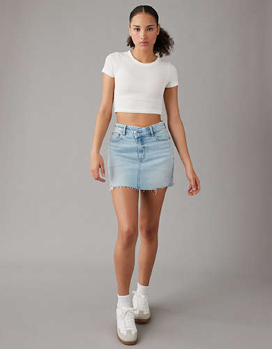 AE Stretch Curvy Crossover Waist High-Waisted Perfect Denim Mini Skirt