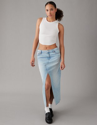 Женские юбки American Eagle AE Low-Rise Curvy Denim Maxi Skirt — фото 6