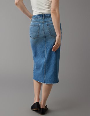 AE Stretch Super High-Waisted Denim Midi Skirt