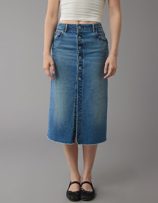 AE Stretch Super High-Waisted Denim Midi Skirt