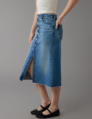 Женские юбки American Eagle AE Stretch Super High-Waisted Denim Midi Skirt — фото 5