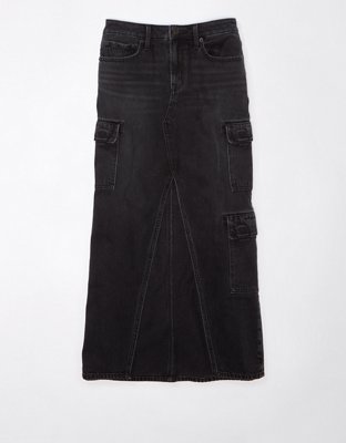 AE Low-Rise Denim Cargo Maxi Skirt