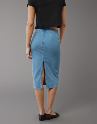 AE Next Level Highest Waist Denim Midi Skirt