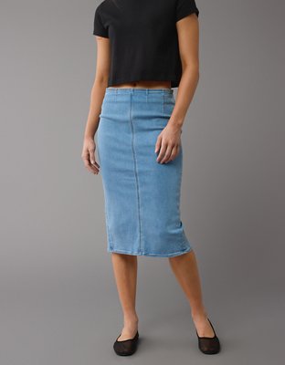 AE Next Level Highest Waist Denim Midi Skirt