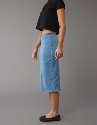 AE Next Level Highest Waist Denim Midi Skirt