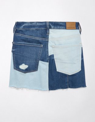 AE Stretch High-Waisted Patchwork Denim Mini Skirt