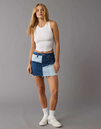 AE Stretch High-Waisted Patchwork Denim Mini Skirt