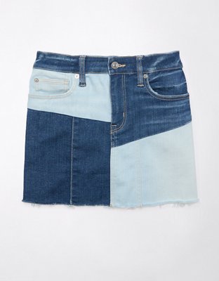 AE Stretch High-Waisted Patchwork Denim Mini Skirt