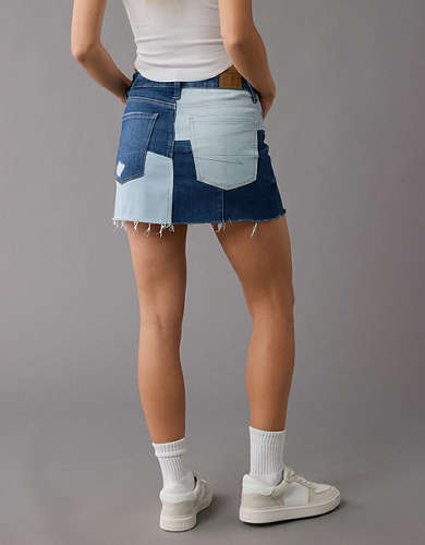 AE Stretch High-Waisted Patchwork Denim Mini Skirt