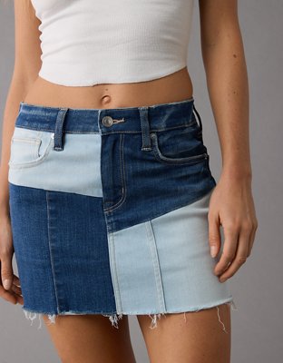 AE Stretch High-Waisted Patchwork Denim Mini Skirt