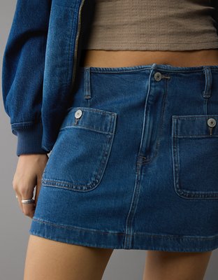AE Stretch Low-Rise A-Line Denim Mini Skirt