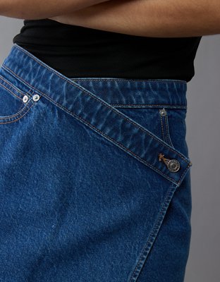 AE Stretch Crossover Denim Mini Skirt