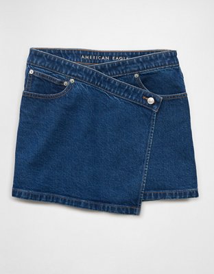 AE Stretch Crossover Denim Mini Skirt