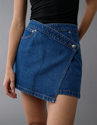 AE Stretch Crossover Denim Mini Skirt