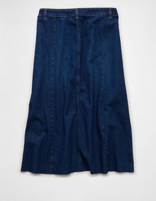 AE Low-Rise A-Line Denim Midi Skirt