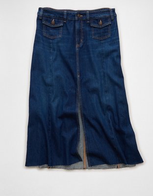 AE Low-Rise A-Line Denim Midi Skirt